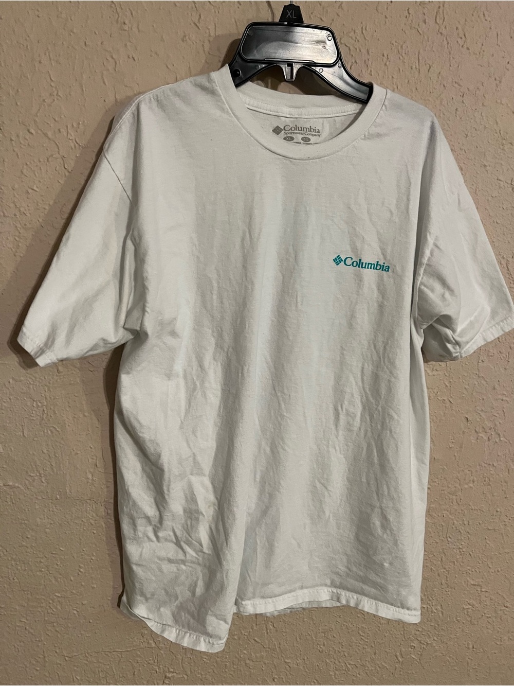 Columbia White Short Sleeve Tee with Teal Logo